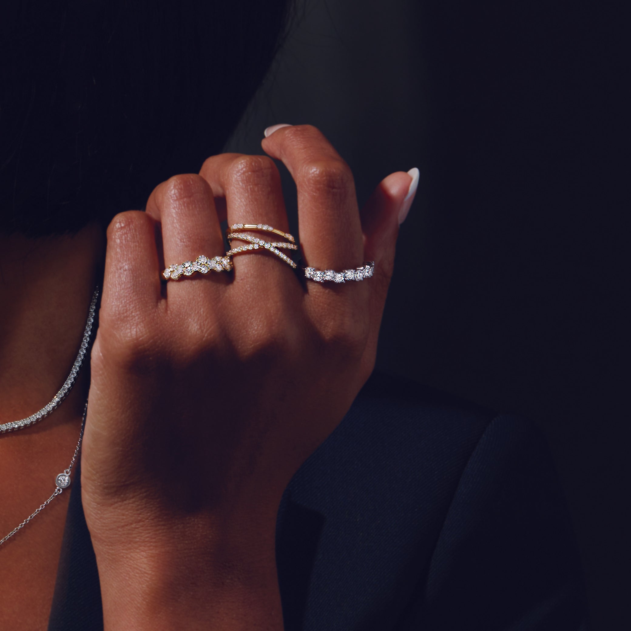 Nine Stone Round Diamond Anniversary Band-VIRABYANI
